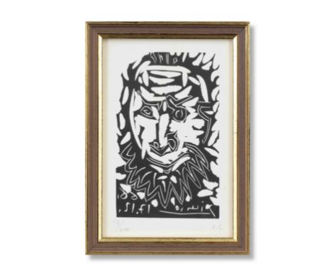 PABLO PICASSO (1881-1973)Tête d'Homme Barbu inscrit H.C. et numéroté 17/400linogravureExécuté en 1966 dans une édition de 400