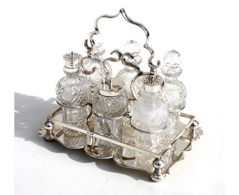 A Victorian silver six-bottle cruet set, Sheffield 1901.