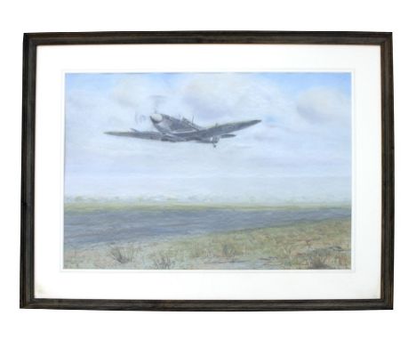 C R Broomfield - Study of a Low Flying Spitfire - signed &amp; dated '99 lower right, pastel, framed &amp; glazed, 67 by 49cm