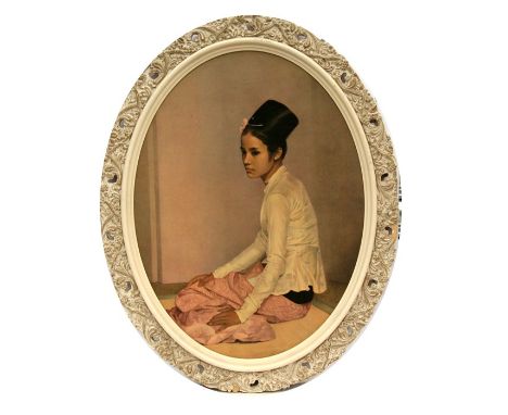 After Sir Gerald Kelly - Saw Ohn Nyun VI - a vintage 1960's print in an oval gesso frame, 59 by 44cms.