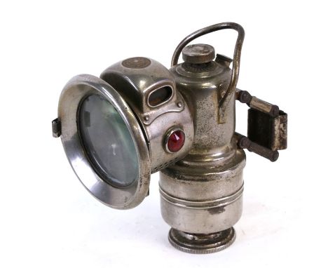 A vintage Powell &amp; Hanmer Ltd NEW 75 carbide bicycle lamp. Lens diameter 7.5cms (3ins)