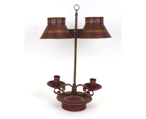 An early 20th century French painted metal desk lamp, 46cms (18ins) high.