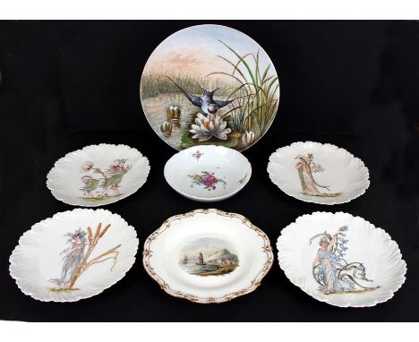 Four Walter Crane for Limoges porcelain dishes decorated with figures from Shakespeare's Garden; together with a German porce