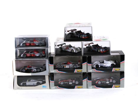 A collection of 1-43 scale diecast Le Mans Racing Cars including MINIMAX Spark Audi R10 2007, another R10 Tdi 2006, Max Saube