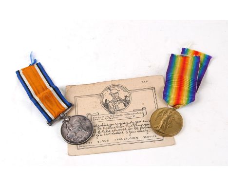 A WW1 Army Service Corps medal pair named to M2-021996 PTE. E. ODELL. A.S.C. together with an Army Blood Transfusion Service 
