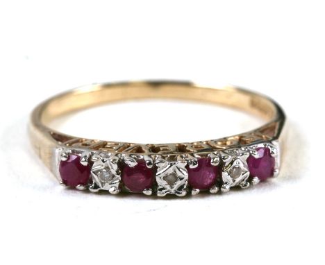 A 9ct gold ruby &amp; diamond dress ring, approx UK size 'L'.