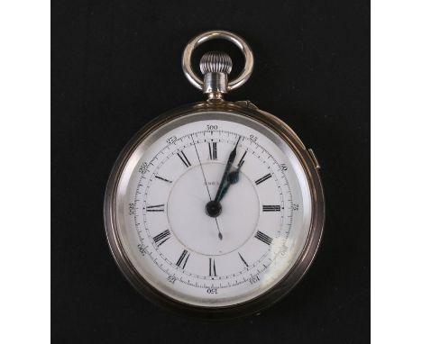 A large silver cased chronometer pocket watch, the white enamel dial with Roman numerals, Birmingham 1893, 7cms (2.75ins) dia