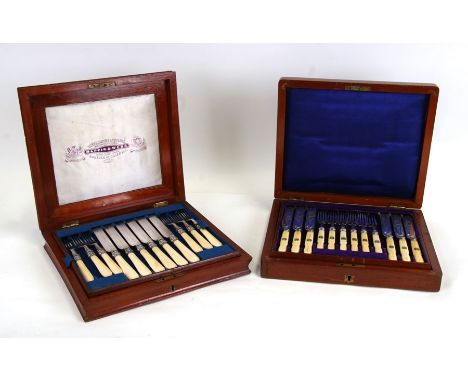 Two mahogany boxed sets of silver plated dessert cutlery by Mappin &amp; Webb (2).Condition ReportBoth sets complete and coul