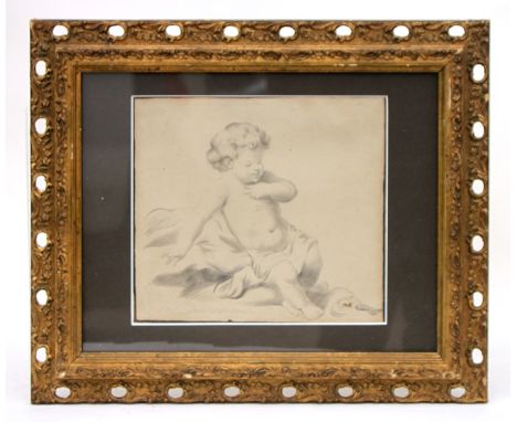 An 18th / 19th century Old Master style study of a putto, framed &amp; glazed, 26 by 23cms (10.25 by 9ins).