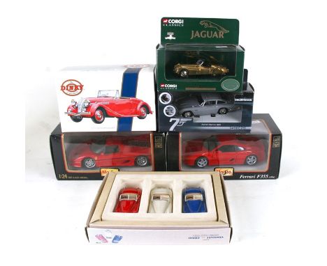 Assorted diecast vehicles including Corgi, Aston Martin DB5 Goldfinger 0006, Maisto Ferrari F50, Dinky Collection 1939 Triump