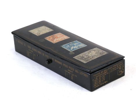 A 19th century French papier mache four-division stamp box, 15cms (6ins) wide.