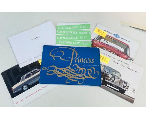 Assorted BMC sales brochures, for various models including Van Den Plas Princess 4 litre R, Riley 4/Seventy Two, Wolseley 16/