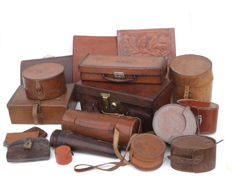 An A B Barrett &amp; Sons, Piccadilly, London gentleman's vanity case, leather cases, flask cases and other leather items.Con