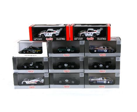 A collection of QUARTZO 1-43 scale die cast Le Mans racing cars including a 1955 Jaguar D-type, 1992 Peugeot 905, 1983 Porsch