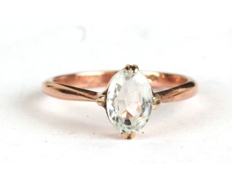 A 9ct gold and aquamarine solitaire ring, approx UK size 'P'.