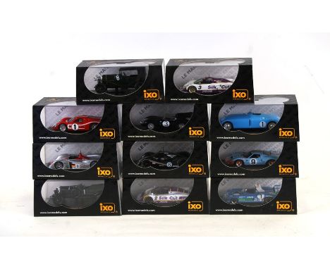 A collection of eleven IXO 1/34 scale Le Mans racing cars including Bugatti 57c, 1924 Bentley 3l, 1929 Bentley Speed 6, Ford 