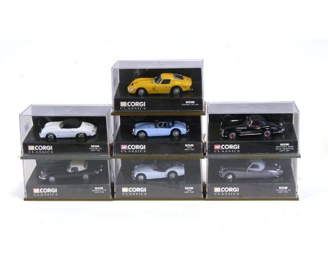 A collection of eleven Corgi Classics including Jaguar XK120, Mercedes-Benz 300SL Roadster, Triumph TR3 A, Ferrari 250 GT0 an