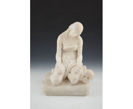 AFTER ANTONIO CANOVA (ITALIAN, 1757-1822)A 19th century carved alabaster group depicting the Penitent Magdalene, modelled dow