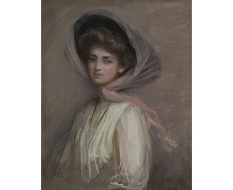 FRENCH SCHOOL (LATE 19TH CENTURY)Portrait of a Young Fashionable WomanConte, 79 x 63cm