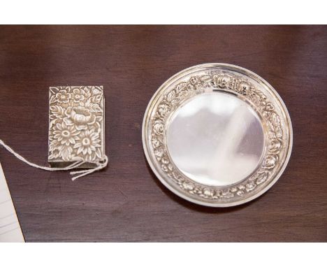 ***ADDITIONAL LOT***AN AMERICAN STERLING STANDARD SILVER PINTRAY MARKED STIEFF, of shallow circular form, embossed with a con