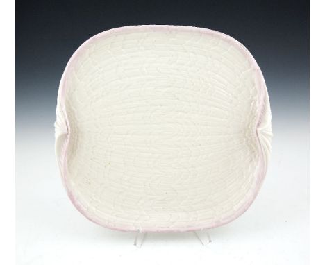 ***PLEASE NOTE DESCRIPTION SHOULD READ***A BELLEEK FIRST PERIOD TRIDACNA PATTERN TRAY, with pink tinted rim, with black stamp