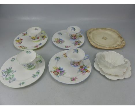 Mid Century Pottery to include Shelley Tea and Sandwich plates with saucers, Antique 'Foley' Pre Shelley Cup and saucer Rd 20