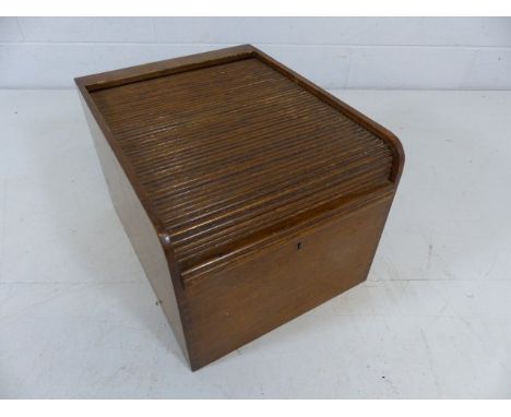 Mid century oak box with tamber roller front - key in office