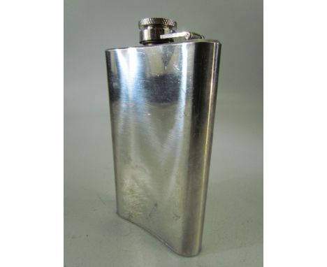 Stainless steel Russian hip flask set with enamelled russian badge and marked to base CCCP