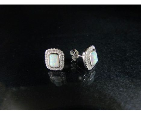 Silver pair of opal panelled earrings 