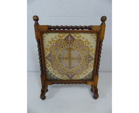 Antique stitch work firescreen with Barley Twist frame