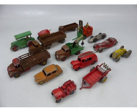 Nice selection of used Dinky Toy (Meccano) cars to include A Commer Van, Aveling Barford, Fire and Rescue and a Coventry Clim