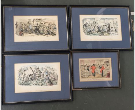 Four framed prints by John Leech including The Quiet Street - A Sketch from a Study Window, Volunteer Movement - Jones & Fami