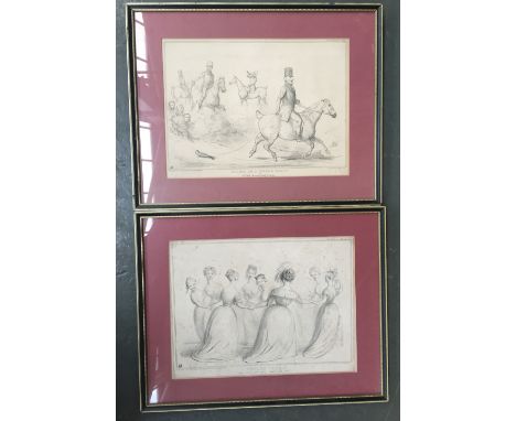 Two framed print by John ('HB') Doyle one named Hounds on a Wrong scent, HB Sketches no 431, printed by Alfred Ducôte, publis