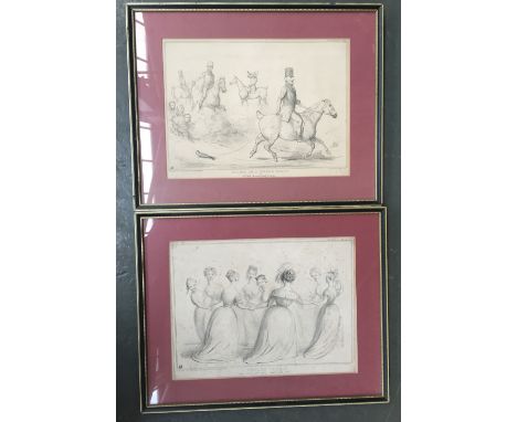 Two framed print by John ('HB') Doyle one named Hounds on a Wrong scent, HB Sketches no 431, printed by Alfred Ducôte, publis