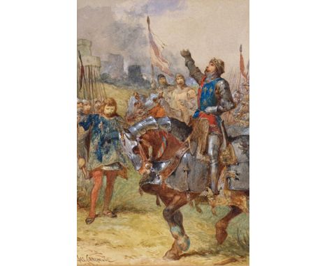 Charles Cattermole (1832-1900) Rallying the troops Signed Watercolour with bodycolour 20 x 13½cm; 8 x 5¼ ++Paper a little dis