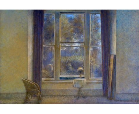 ‡ David Tindle R.A. (b.1932) The Window, 1988/89 Signed with initials, also signed and titled verso Tempera on board 42.5 x 6