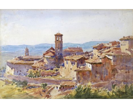 ‡ Gerald Ackermann (American 1876-1960) Church of San Maddigore, Assisi, Italy Signed Watercolour over pencil 24.5 x 36.5cm; 