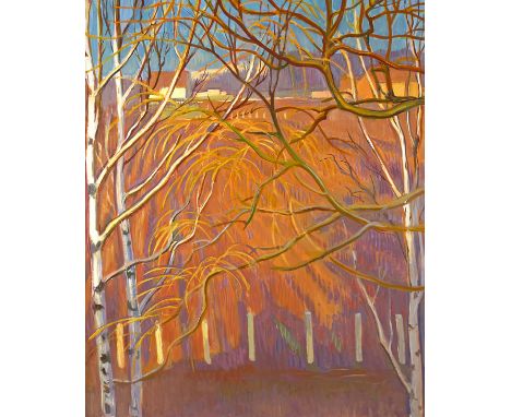 ‡ Hermann Croissant (1897-1963) A winter landscape through birch branches Oil on board 80 x 66cm Provenance: By descent from 