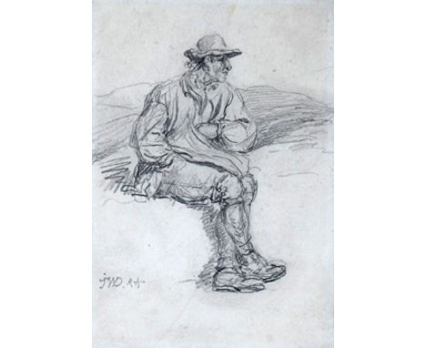 James Ward R.A. (1769-1859)  Study of a farm worker resting Signed with initials Pencil 18 x 12.5cm; 7 x 5in ++Small, light s