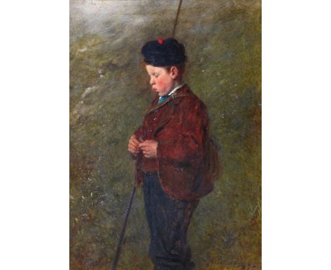 Erskine Nicol R.S.A., A.R.A. (Scottish 1825-1904) The young angler Signed and dated 1874 Oil on panel 28 x 20cm; 11 x 8in Pro