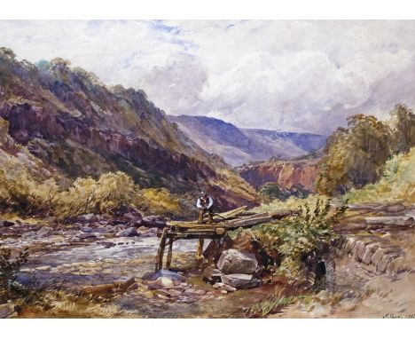 John Syer (1815-1885) A workman in a river landscape Signed and dated 1863 Watercolour 33 x 45.5cm; 13 x 18in ++One or two ve