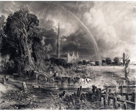 After John Constable (1776-1837) Salisbury Cathedral from the meadows Mezzotint 62 x 71cm; 24¼ x 28in (plate size) ++Some hor