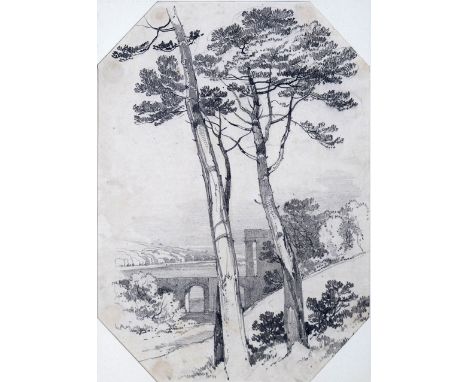 James Duffield Harding (1798-1863) Stone pines with a viaduct; An ash tree by a country gate The second thought to be signed 