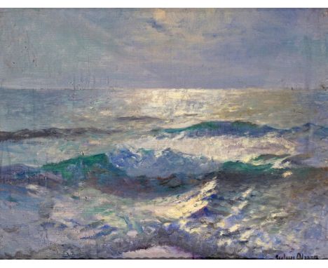 Julius Olsson (1864-1942) Study of light on the sea Signed Oil on canvas 35 x 45cm; 14 x 17&frac12;in ++AMENDED Unlined, canv