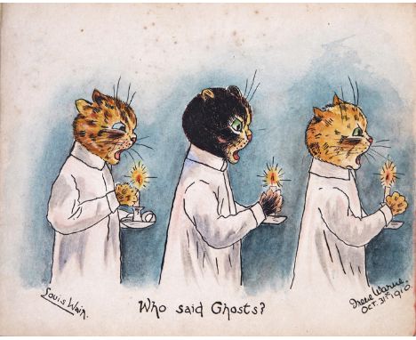 A sketch book, c. 1910  containing studies by Lily Warne; B. Blamps and Irene Warne, after Louis Wain Owned by Dorothy Collie