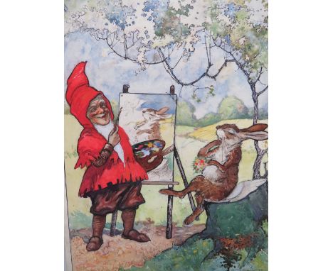 ERNEST ALFRED ARIS (1883-1963). An illustration of a gnome painting a hare sitting under a tree 'Mr. Gnome The Artist', signe