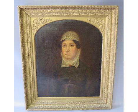 (XIX). A portrait of a lady with white lace collar and cap. Unsigned, oil on canvas, framed, 60 x 50 cm