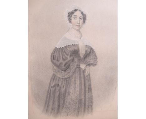 W. VINE (XIX). Portrait study of a Victorian lady with white lace collar and bonnet, signed lower right, pencil heightened wi