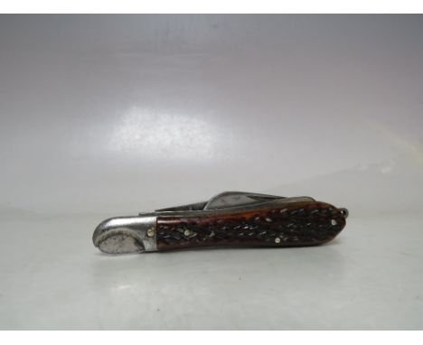 A LATE 19TH / EARLY 20TH CENTURY BONE HANDLED GARDENERS POCKET KNIFE, having four tools to include pruning cutters etc., the 