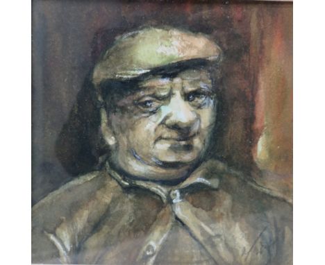 (XX) Northern industrial school, a head and shoulder portrait study of a man in a flat cap, indistinctly signed lower right, 